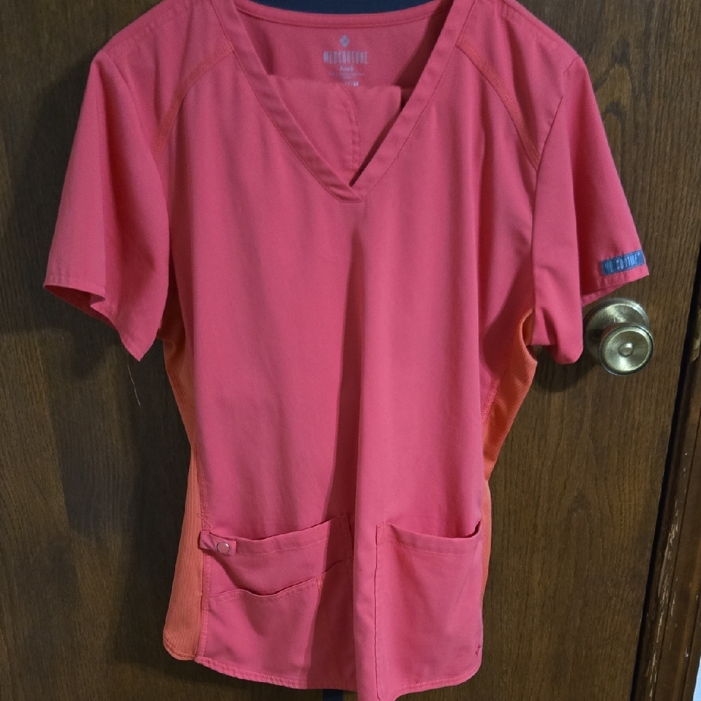Med Couture Women's Coral Scrubs Top And Bottom
